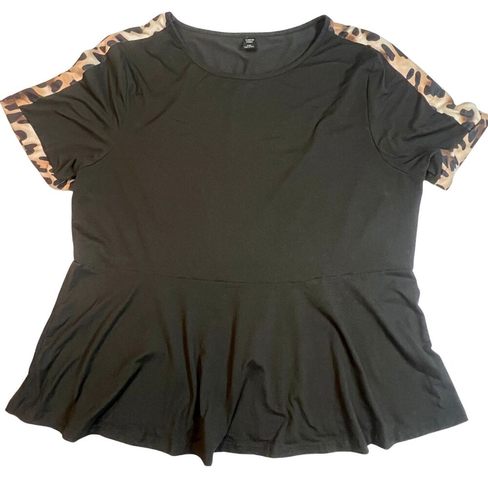 SHEIN Blouse Womens 4XL Black Leopard Print Dressy Peplum Fairygoth Preppy Top
